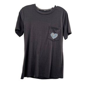 C Women's Short Sleeve Heart Pocket T-Shirt Black/White Size Small